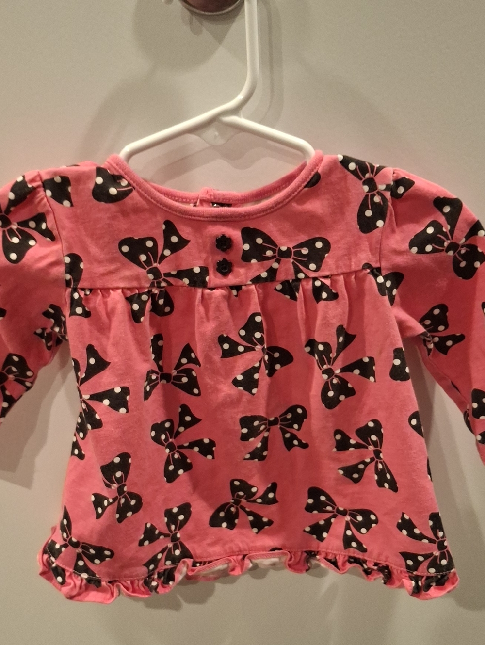 Girls Pink Long-Sleeve Bow Print Top